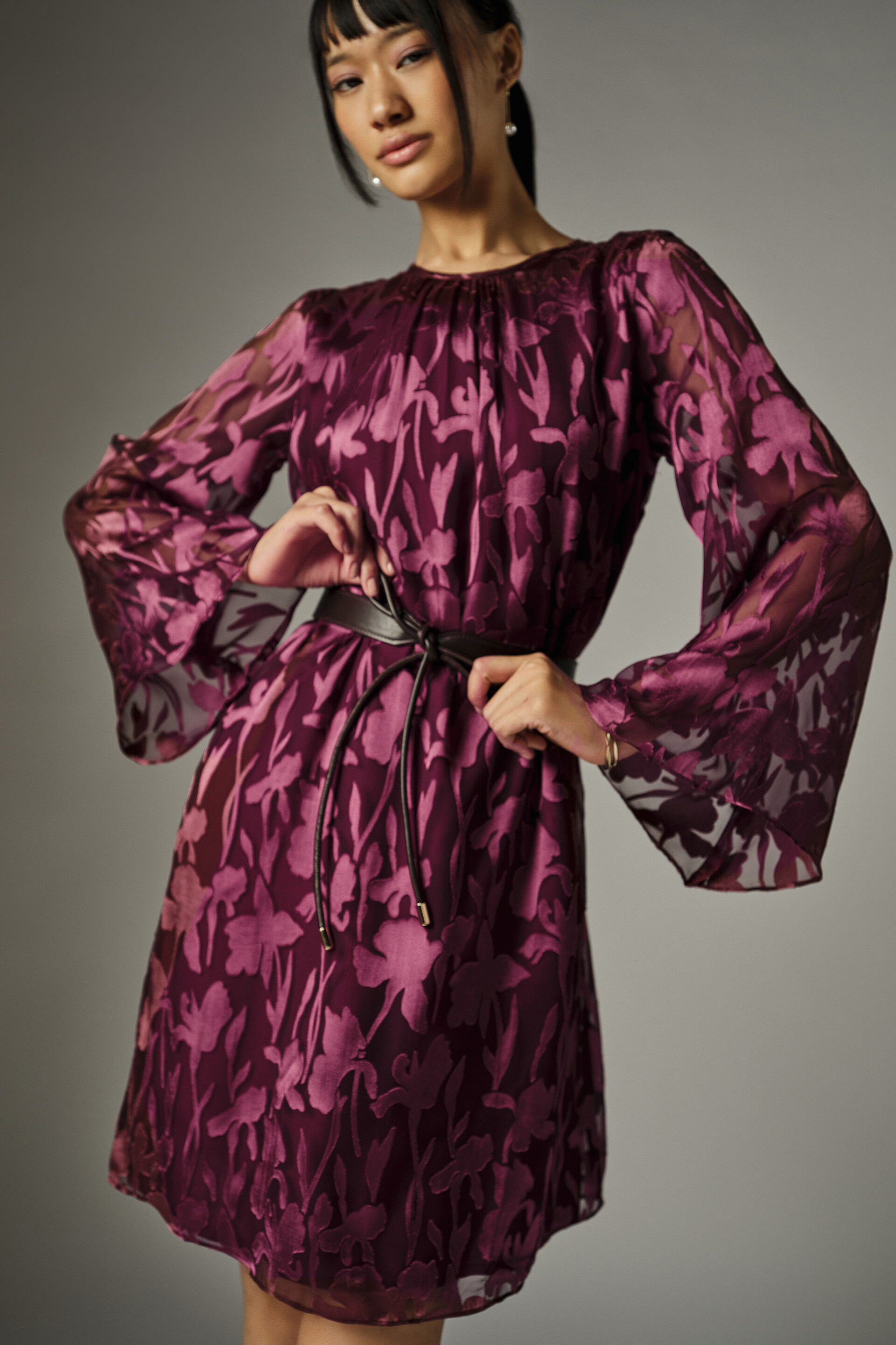 Ava Floral Sheer Dress, Wine, image 2